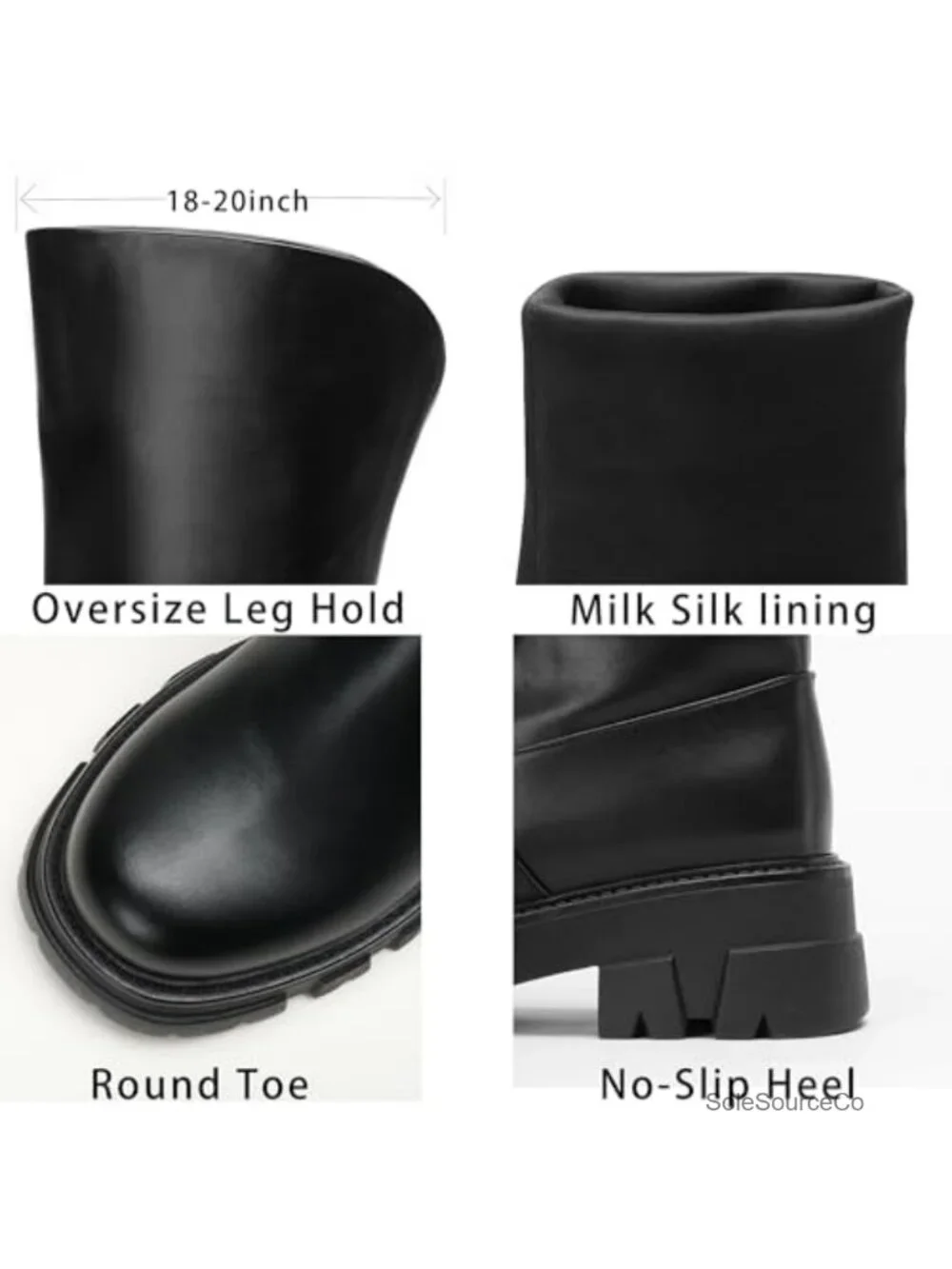 Over the Knee Thigh High Boots Faux Leather Chunky Lug Sole Low Heel Side Zipper